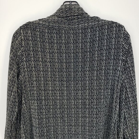 Chaus Metallic Open Front Cardigan Top M Long Sleeves Holiday Silver Black - Picture 10 of 12